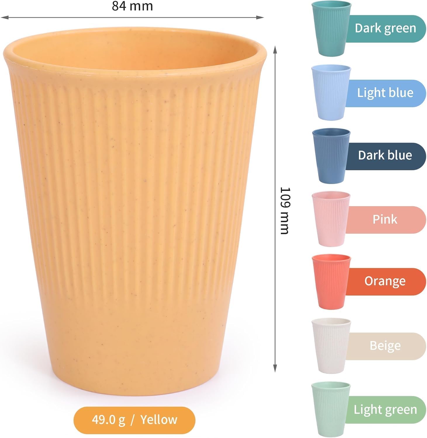 Set of 8 Plastic Cups for Kids and Adults – Unbreakable 350ml Drinking Cups (BPA-Free) – Dishwasher-Safe & Reusable – Ideal for Camping, Picnics, BBQs, and Outdoor Use (8 Colors)
