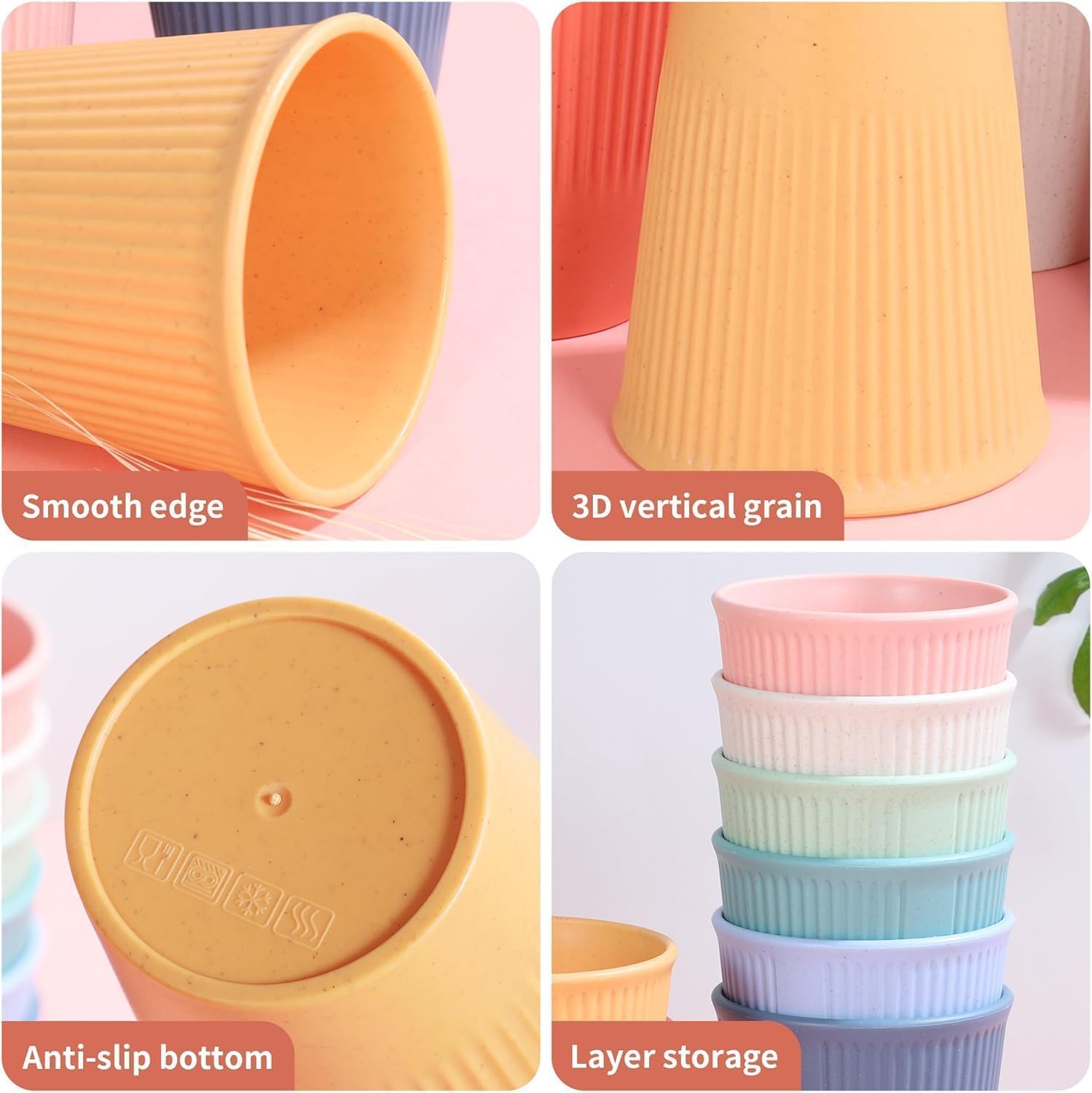Set of 8 Plastic Cups for Kids and Adults – Unbreakable 350ml Drinking Cups (BPA-Free) – Dishwasher-Safe & Reusable – Ideal for Camping, Picnics, BBQs, and Outdoor Use (8 Colors)