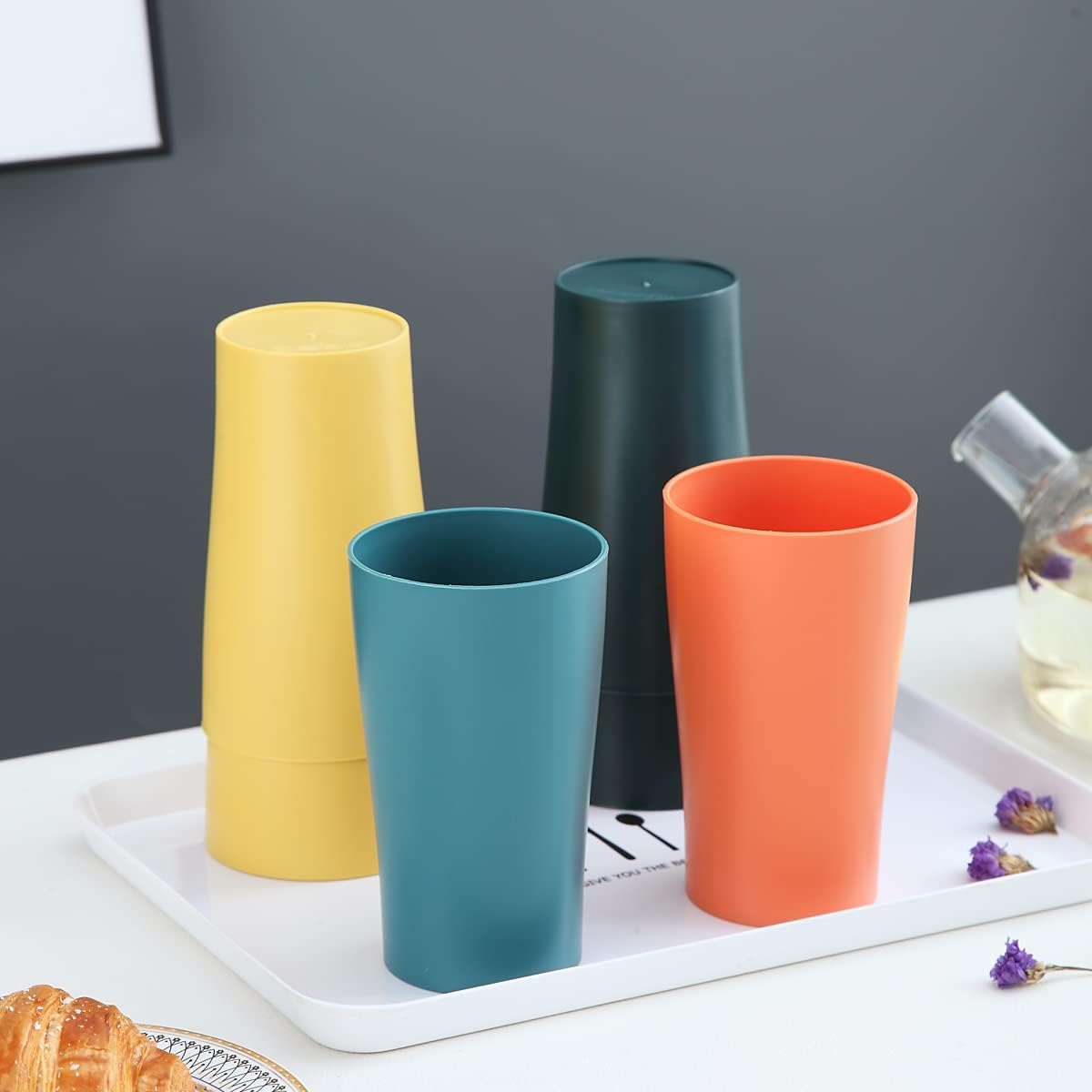 Set of 8 plastic cups, 450ml coffee mugs, unbreakable drinking cups for children and adults, reusable cups for water, milk, tea, and coffee; suitable for home, camping, picnics, and travel.