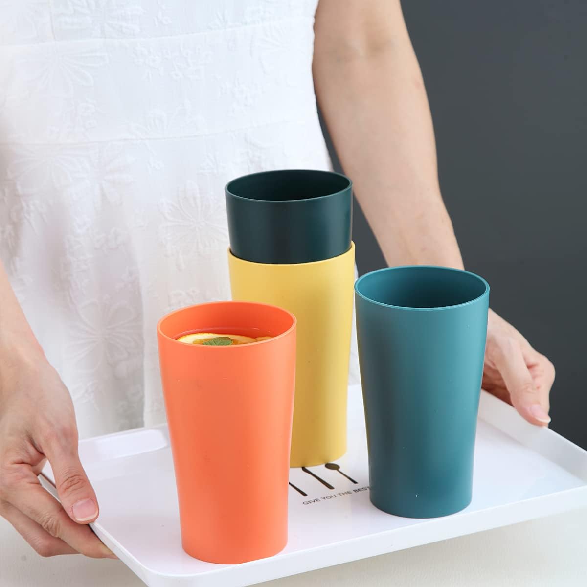 Set of 8 plastic cups, 450ml coffee mugs, unbreakable drinking cups for children and adults, reusable cups for water, milk, tea, and coffee; suitable for home, camping, picnics, and travel.