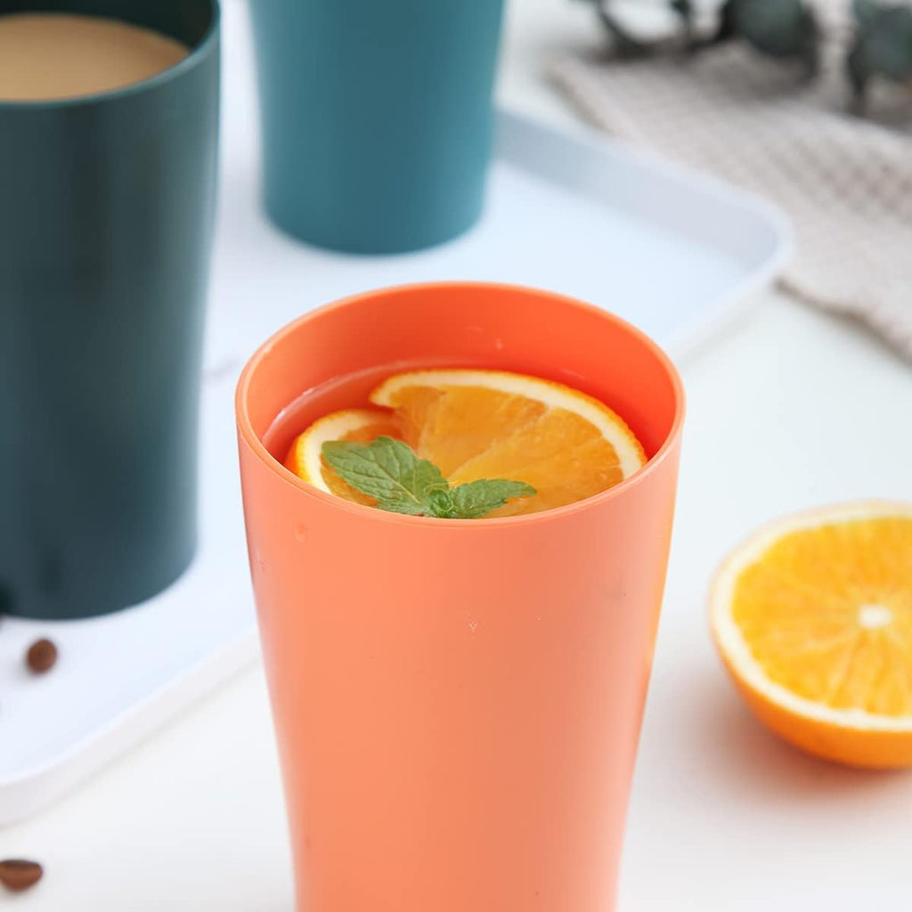 Set of 8 plastic cups, 450ml coffee mugs, unbreakable drinking cups for children and adults, reusable cups for water, milk, tea, and coffee; suitable for home, camping, picnics, and travel.