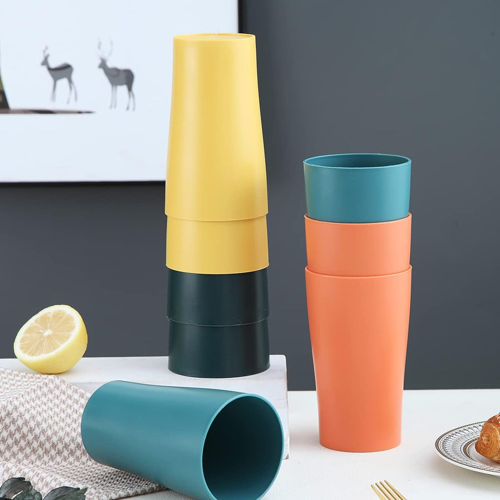 Set of 8 plastic cups, 450ml coffee mugs, unbreakable drinking cups for children and adults, reusable cups for water, milk, tea, and coffee; suitable for home, camping, picnics, and travel.