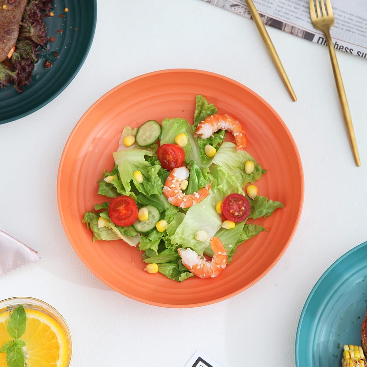 Set of 8 Dinner Plates (23 cm) – Lightweight, Shatterproof, and Reusable; Suitable for Pasta and Dumplings; Microwave-Safe, BPA-Free, and Dishwasher-Safe.