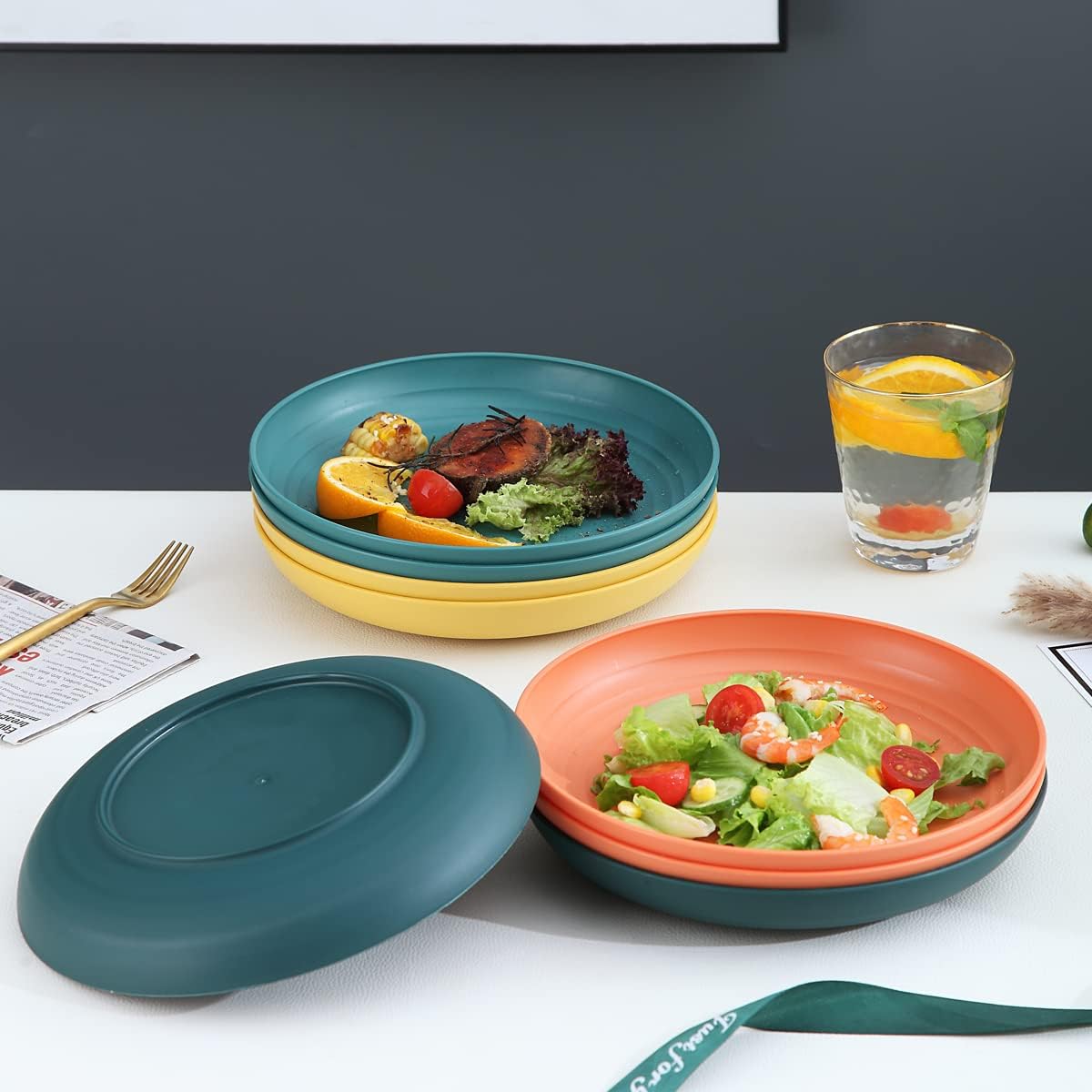 Set of 8 Dinner Plates (23 cm) – Lightweight, Shatterproof, and Reusable; Suitable for Pasta and Dumplings; Microwave-Safe, BPA-Free, and Dishwasher-Safe.