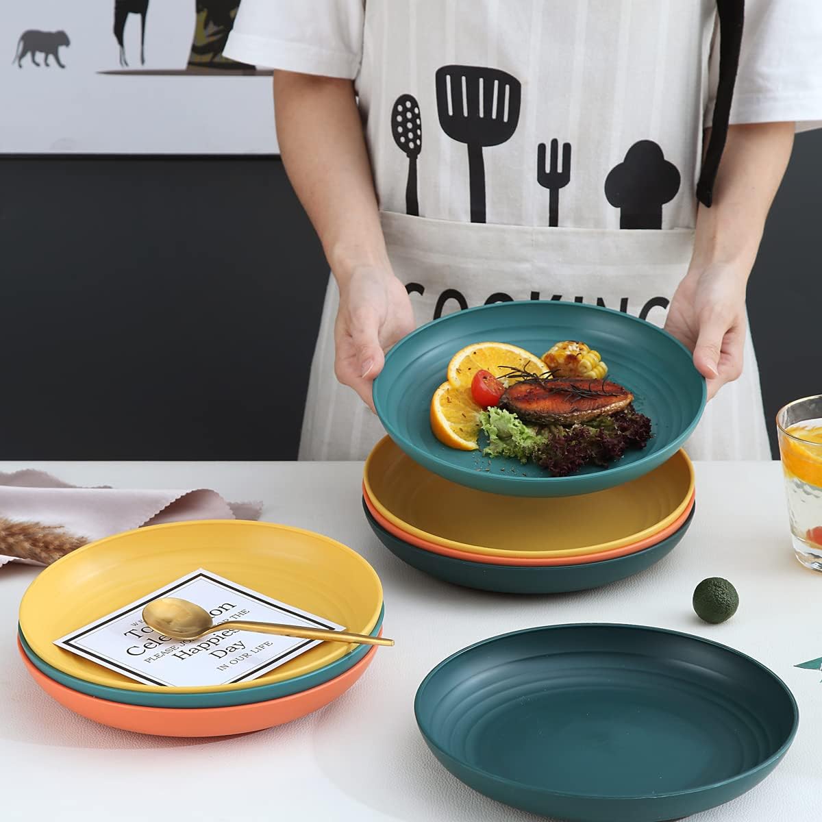 Set of 8 Dinner Plates (23 cm) – Lightweight, Shatterproof, and Reusable; Suitable for Pasta and Dumplings; Microwave-Safe, BPA-Free, and Dishwasher-Safe.