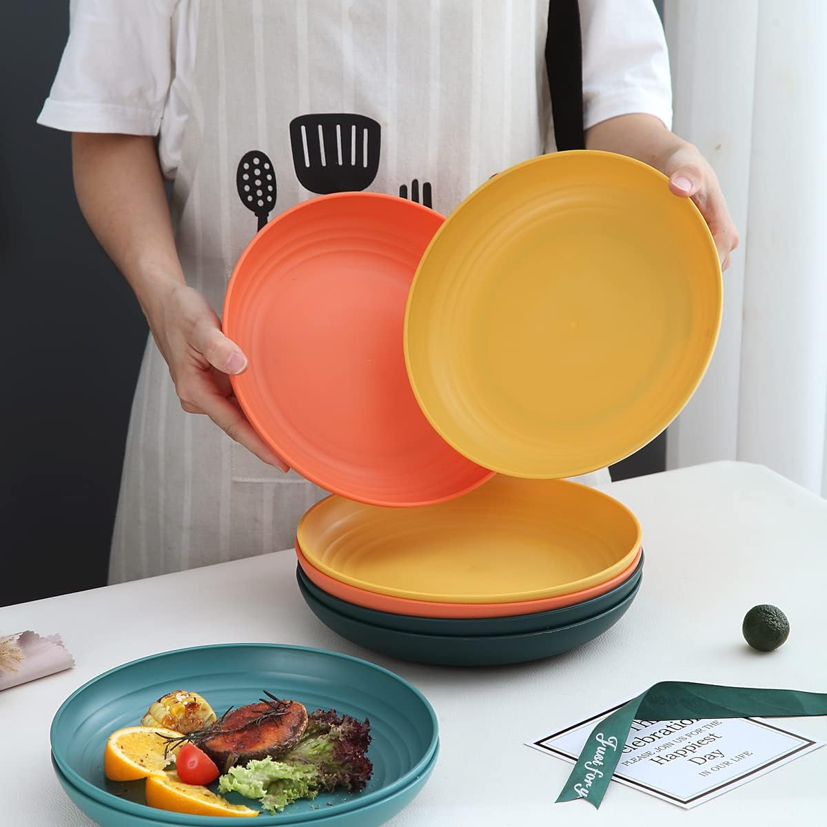 Set of 8 Dinner Plates (23 cm) – Lightweight, Shatterproof, and Reusable; Suitable for Pasta and Dumplings; Microwave-Safe, BPA-Free, and Dishwasher-Safe.