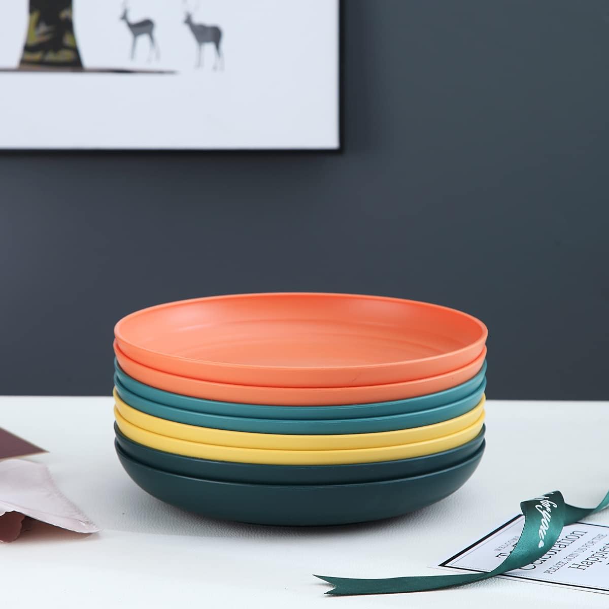 Set of 8 Dinner Plates (23 cm) – Lightweight, Shatterproof, and Reusable; Suitable for Pasta and Dumplings; Microwave-Safe, BPA-Free, and Dishwasher-Safe.