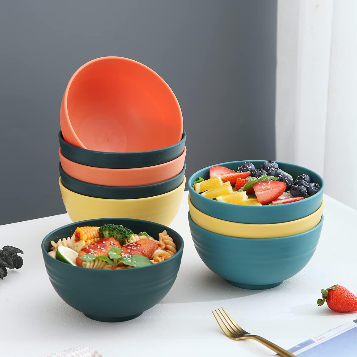 Plastic Cereal Bowl, 760 ml, Pack of 8, Unbreakable and Lightweight Bowl, Soup Bowl, BPA Free, Dishwasher Safe