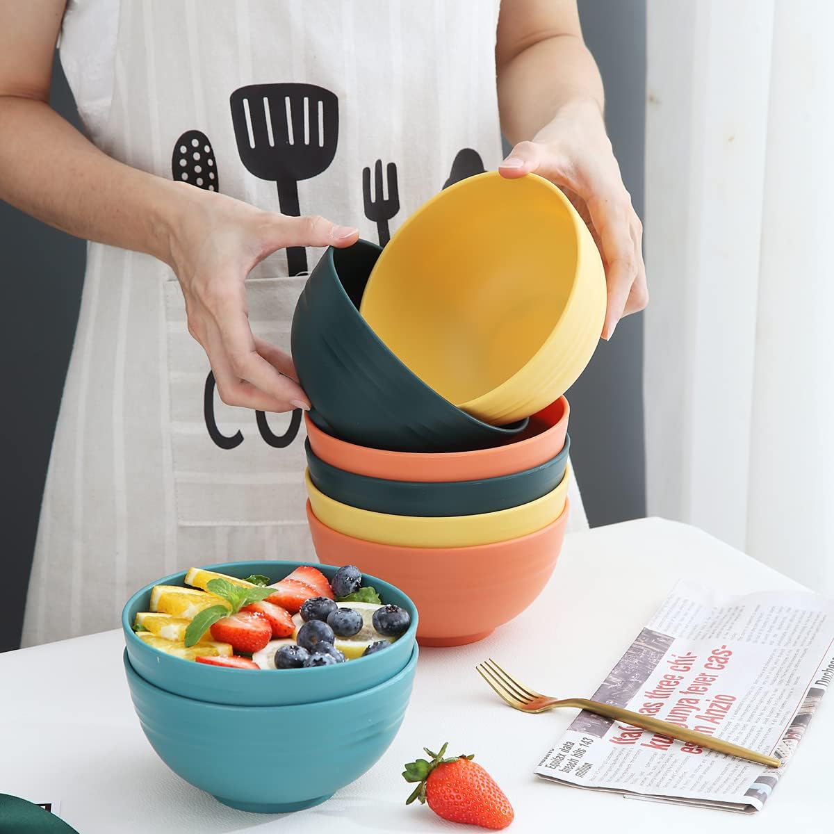 Plastic Cereal Bowl, 760 ml, Pack of 8, Unbreakable and Lightweight Bowl, Soup Bowl, BPA Free, Dishwasher Safe
