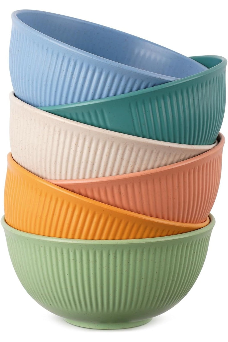 Set of 6 Plastic Cereal Bowls – Unbreakable, Lightweight – Microwave & Dishwasher Safe – Ideal for Soup, Cereal, Noodles, Rice, and Salad