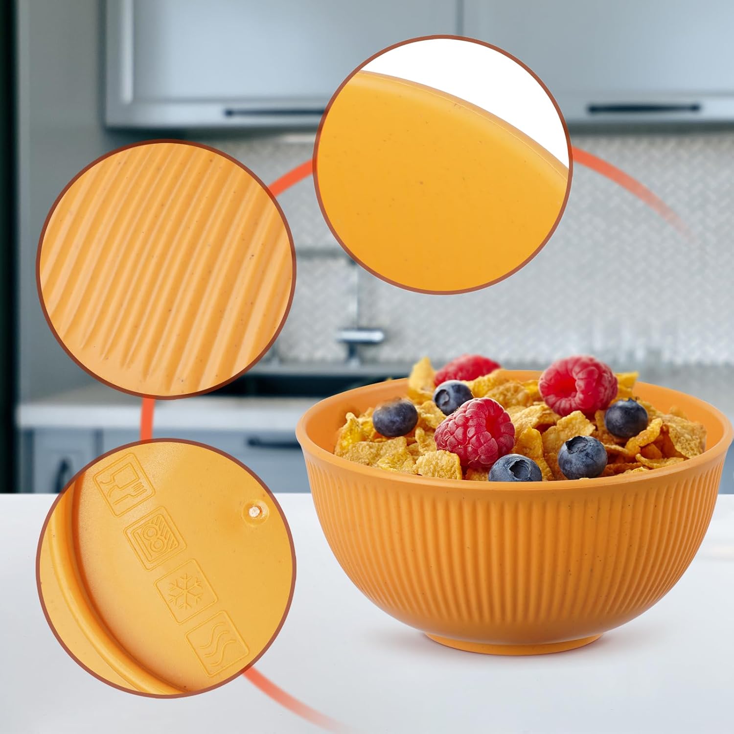 Set of 6 Plastic Cereal Bowls – Unbreakable, Lightweight – Microwave & Dishwasher Safe – Ideal for Soup, Cereal, Noodles, Rice, and Salad