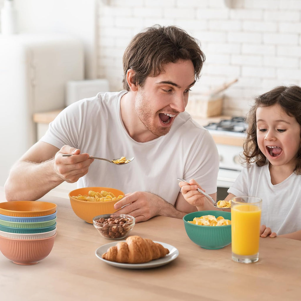 Set of 6 Plastic Cereal Bowls – Unbreakable, Lightweight – Microwave & Dishwasher Safe – Ideal for Soup, Cereal, Noodles, Rice, and Salad