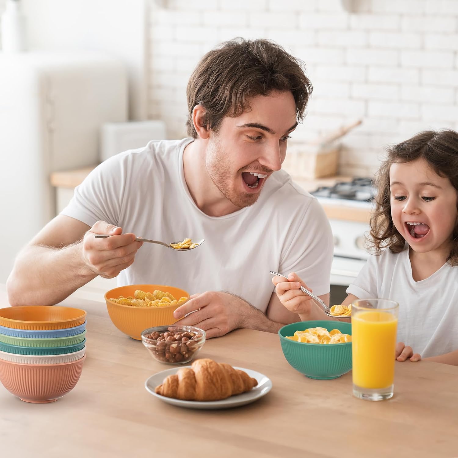 Set of 6 Plastic Cereal Bowls – Unbreakable, Lightweight – Microwave & Dishwasher Safe – Ideal for Soup, Cereal, Noodles, Rice, and Salad