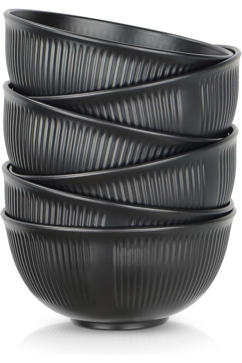 Set of 6 Plastic Cereal Bowls – Unbreakable Bowls for Fruit, Breakfast, Salad, Soup, Ramen, and Snacks – Black