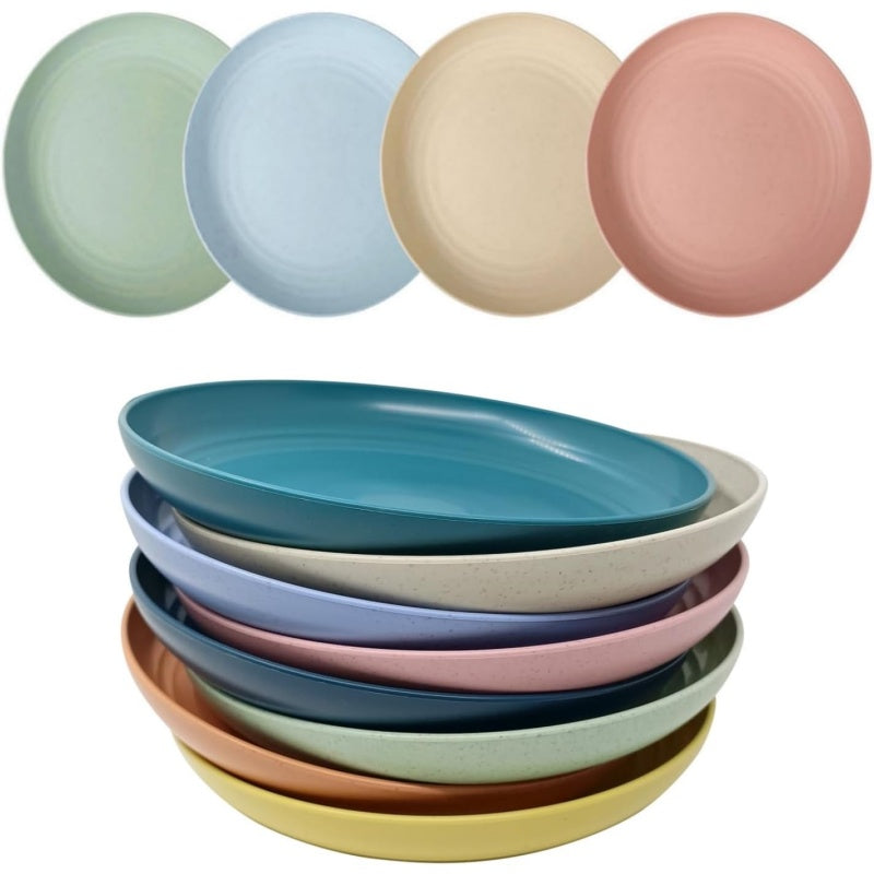 Lightweight Plastic Plates 8 Pieces 20 cm Large Dinner Plate Set | Unbreakable Reusable Non-Toxin Dishwasher Microwave Safe Plates Bowls for Kitchen Living Travel Camping