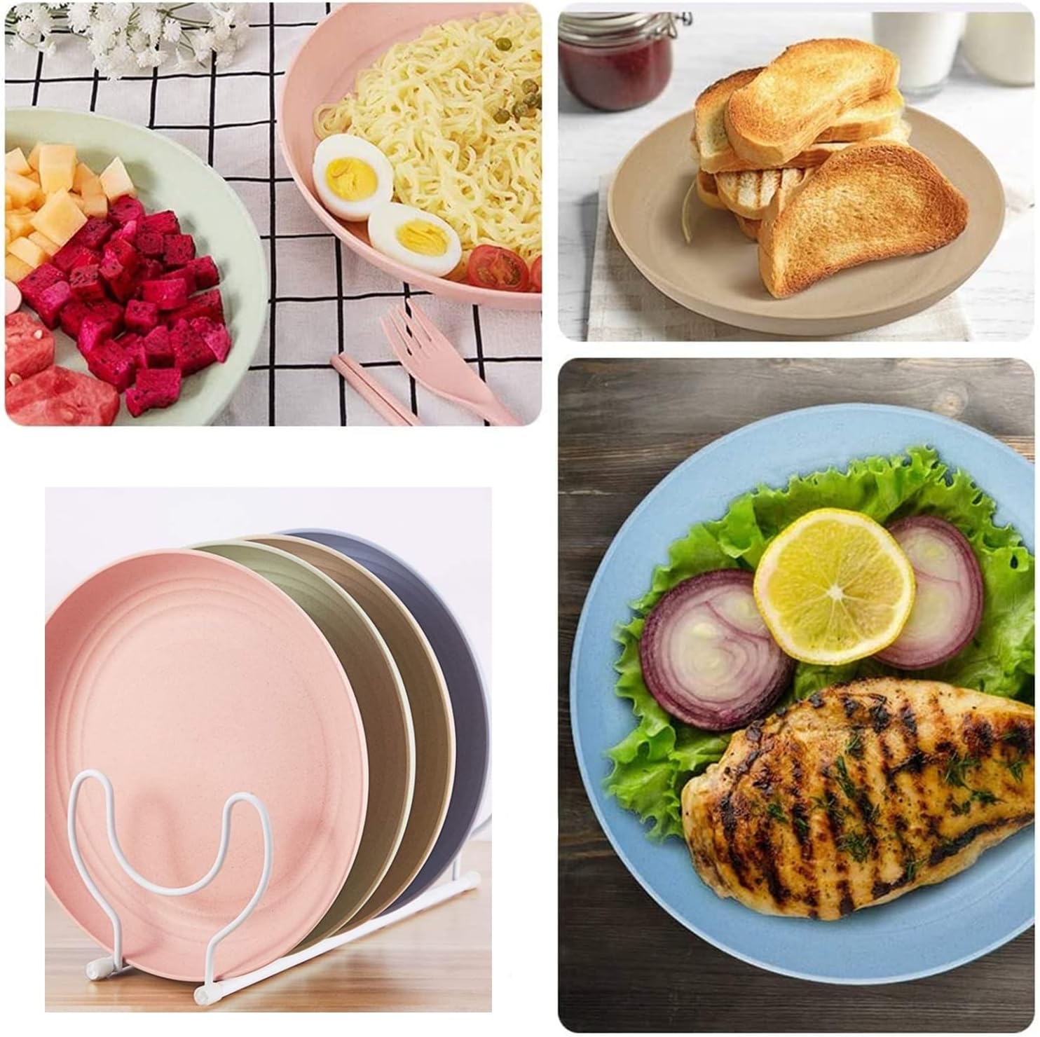 Lightweight Plastic Plates 8 Pieces 20 cm Large Dinner Plate Set | Unbreakable Reusable Non-Toxin Dishwasher Microwave Safe Plates Bowls for Kitchen Living Travel Camping