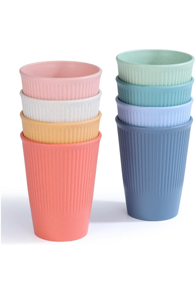 Set of 8 Plastic Cups for Kids and Adults – Unbreakable 350ml Drinking Cups (BPA-Free) – Dishwasher-Safe & Reusable – Ideal for Camping, Picnics, BBQs, and Outdoor Use (8 Colors)