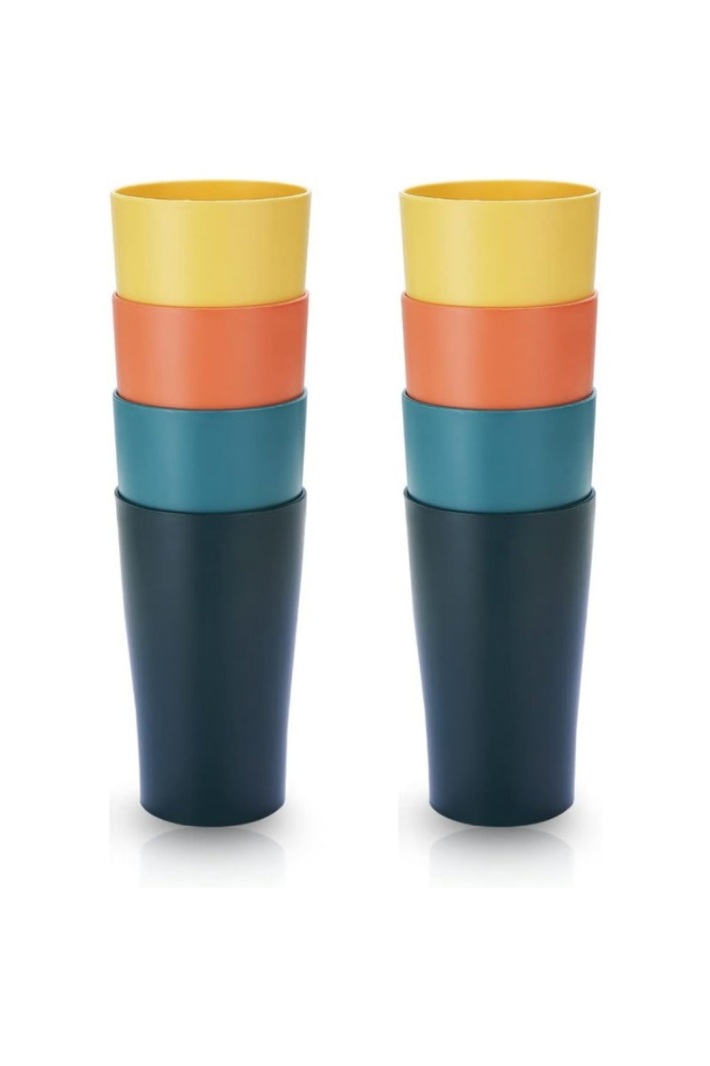 Set of 8 plastic cups, 450ml coffee mugs, unbreakable drinking cups for children and adults, reusable cups for water, milk, tea, and coffee; suitable for home, camping, picnics, and travel.
